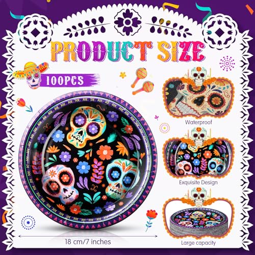 Purple Dia De Los Muertos Sugar Skull Paper Plates 7 Inch - 100 Pack