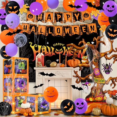 Halloween Party Decorations Kit - 157pcs Full Set with Giant Tree Balloon & Banners