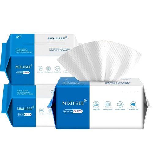 Disposable face towel,MIXUISEE thick and soft face towels,100% cotton face towels,super thick 150%. Suitable for makeup removal and cleansing, and applicable to sensitive skin(Extra thick 150 pieces)