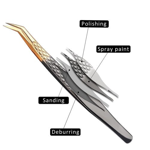 Arclon Lash Eyelash Extension Tweezers Set 4Pcs,Professional Eyelash Applicator Tool,Straight and Curved Precision Stainless Steel Tweezers Lash Extension Supplies(Black Gold)