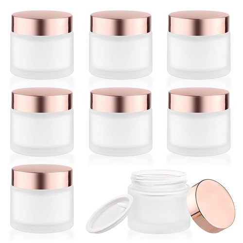 8 Pcs 60g/2oz Cream Jars Glass Cosmetic Containers Empty Glass Sample Jars with Leakproof Lids for Makeup Lotion Eye Creams Scrub Home Travel - Frosted