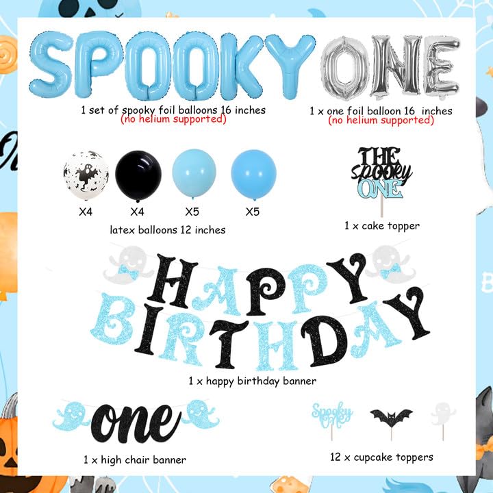 Halloween First Birthday Decorations Set for Boys - Banner, Balloons & Cake Toppers