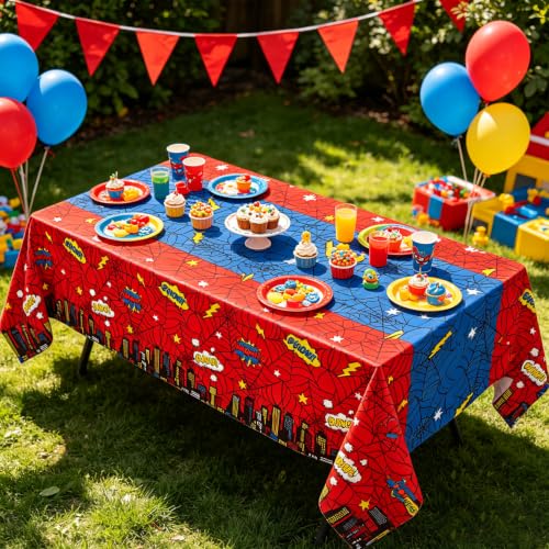 Spider Party Tablecloth 51x86 Inch - Red & Blue Plastic Birthday & Halloween Decor - Variation 4