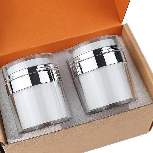 2Pack 1.7oz Airless Pump Jars Moisturizer Dispenser Vacuum Bottle Jar with Push Down Pump Dispenser Refillable Travel Lotion Container for Skincare, Cream, Skincare
