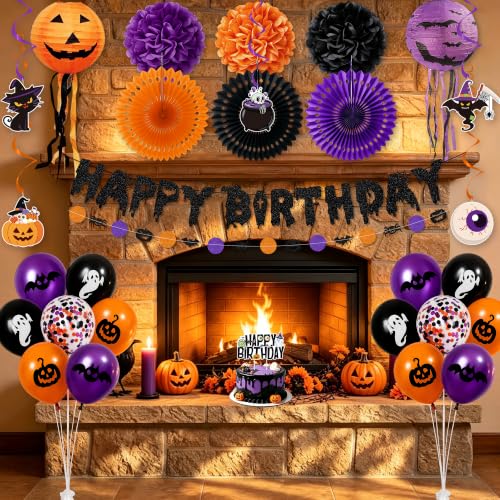 Halloween Birthday Party Decorations Set - Black, Orange & Purple Festive Decor
