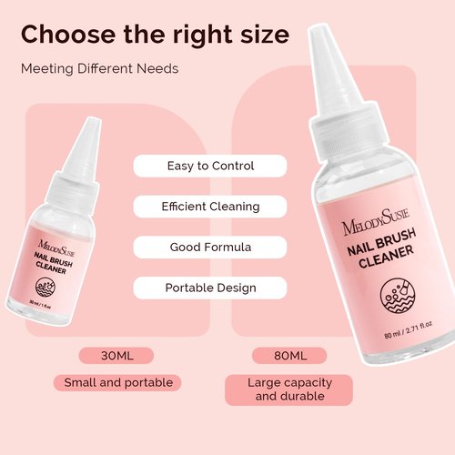 MelodySusie Nail Brush Cleaner, Acrylic Gel Nail Brushes Cleaning & Restoration Wax and Gel Removing Solution for Manicure Salon at Home 80ml/2.71fl.oz