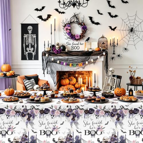 Halloween Bridal Shower Tablecloth 3 Pack - She Found Her Boo Gothic Decor