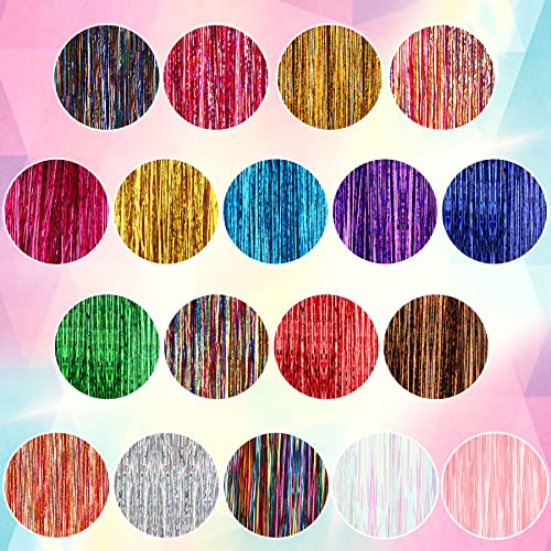 Hair Extension Tinsel Kit with 18 Colors, 3600 Strands & Tools - Multi