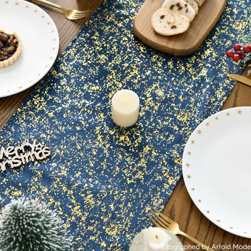 Dutch Fleece Table Runner - Navy Blue Glitter Metallic Holiday Decor 13x72 Inch