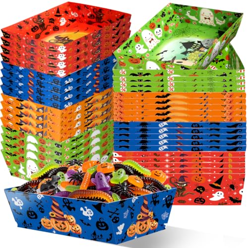 Halloween Paper Food Trays 60 PCS Double-Sided Ghost Pumpkin Witches