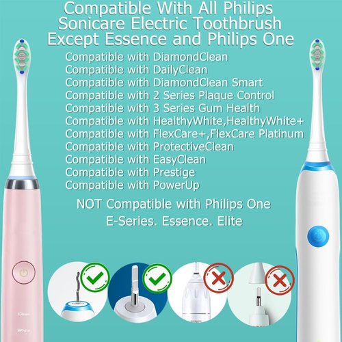 Philips Sonicare Replacement Brush Heads - Compatible with 4100, 5100, 6100, 9900 | 16-Pack (8 White + 8 Black)