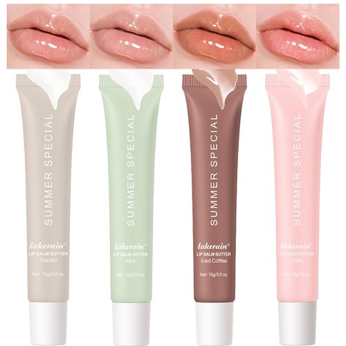 Lakerain 4 PCS Lip Glossy Butter Nourishing Balm,Lightweight,Non-Sticky,Long-lasting Lip Care Set