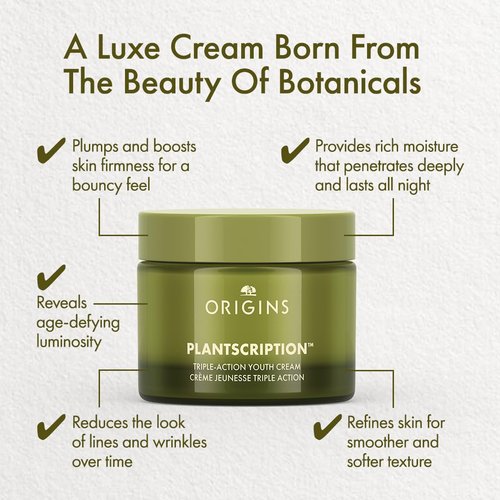 Origins Plantscription Triple-Action Youth Cream - Firming, Smoothing & Hydrating Face Cream | 1.7 Fl Oz