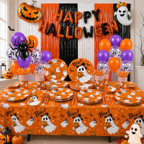 215PCS Halloween Party Decorations & Tableware Set - Ghost & Pumpkin Theme