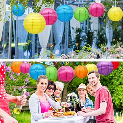 Colorful Paper Lanterns with LED Lights 14 Pack - Green, Blue, Yellow, Red Variation