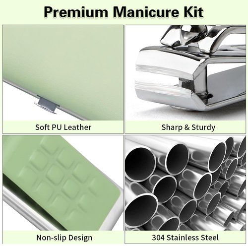 Manicure and Pedicure Kit, Manicure Kit, Nail Clipper Set, Manicure Set, Nail Clippers for Men Women,Travel Nail Clippers Kit, Personal Care Set, Grooming Kit Gifts for Women Friendsgiving(Sage Green)