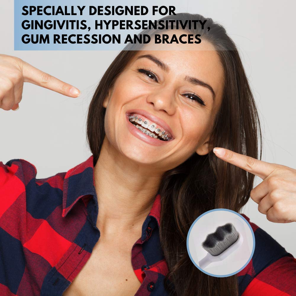 Wimolek Extra Soft Toothbrush - Micro Nano Design with 20,000 Bamboo Charcoal Bristles | 2 Pack - Black Wave