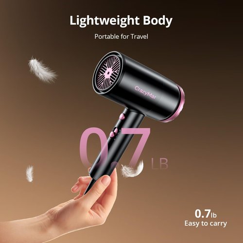 Hair Dryer, 1800W Ionic Hair Dryer with Smart Mode (Baby/Men/Women), High Speed Brushless Motor for Fast Drying (2-5 Mins), Blow Dryer with Diffuser, Lightweight for Home & Travel(Pink)(Black Pink)