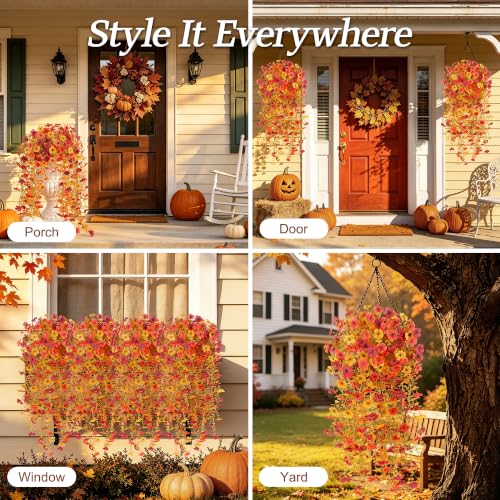 Autumn Artificial Flowers Set - Sunset, Dark Red & Dark Yellow Faux Silk Mums - 2PCS