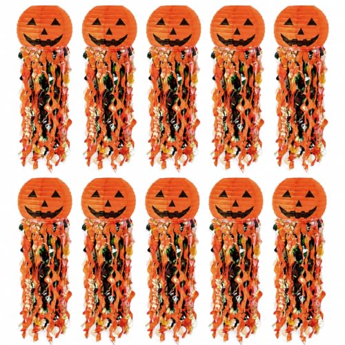 Halloween Pumpkin Paper Lanterns Set of 10 - Indoor Outdoor Festive Decor
