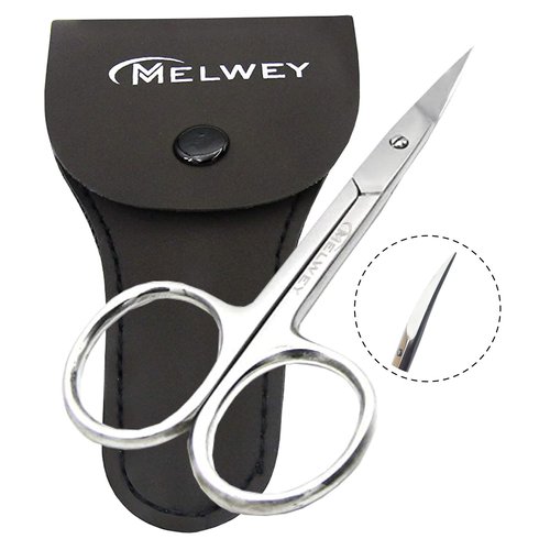 Melwey Eyebrow Scissors & Small Cuticle Scissors, 3.7 Inches – Curved Blade Manicure TSA Scissors, Stainless Steel for Eyelashes, Facial Hair, Pubic Hair, Men’s Moustache & Beard