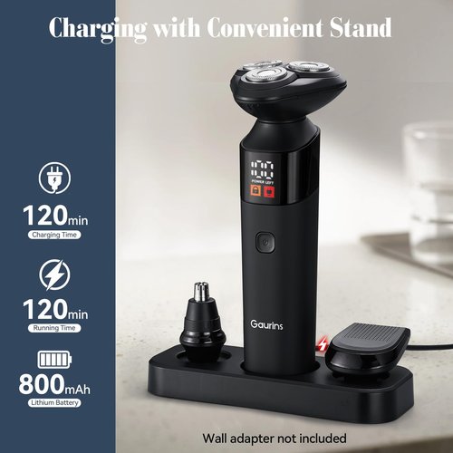 Electric Razor for Men,3 in 1 Men's Rotary Shavers with Charging Stand, IPX7 Waterproof Hygiene Trimmer for Beard/Nose/Sideburns, USB-C Fast Charging, LED Display Travel Lock,Matte Black