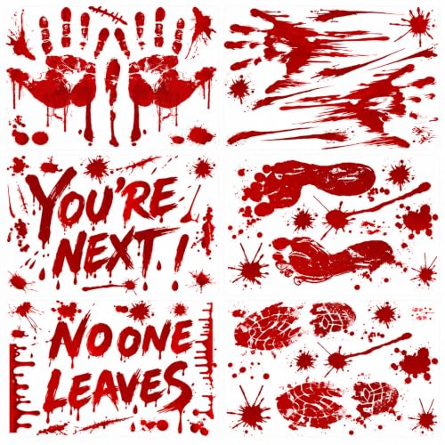 Halloween Bloody Handprint Footprint Stickers - 10 Sheets Horror Decorations