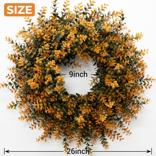 26 Inch Fall Wreath for Front Door Outdoor Boxwood Wreath - Orange