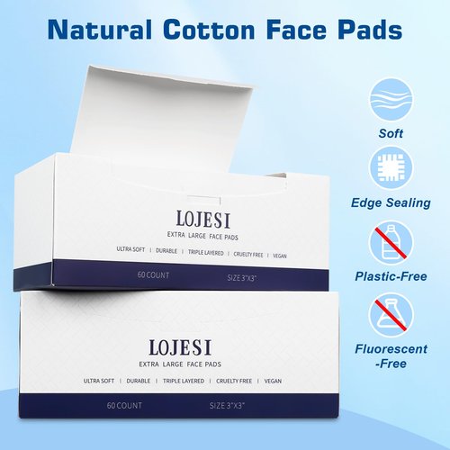 Organic Cotton Face Pads – 120 Count, Lint-Free Makeup Remover Pads – Textured & Ultra-Soft Sides for Gentle Cleansing – Thick Cotton Rounds for Sensitive Skin