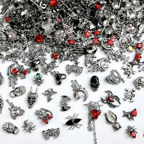 Halloween Nail Charms Set 20Pcs Gothic 3D Metal Spider Bat Skull Moon Gems Variation of THIS listing