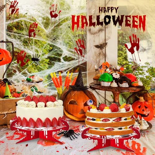 Halloween Bloody Cupcake Stand Party Decorations - Bloody Handprint Dessert Display