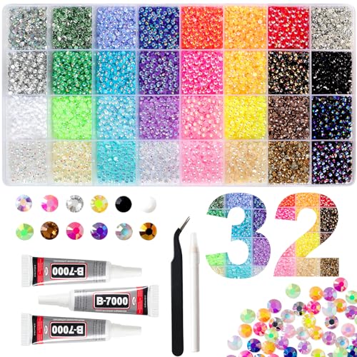 32 Colors 3mm Jelly Rhinestones Bedazzling Kit - 45,000pcs Craft Supplies with Glue & Tools