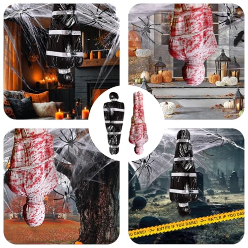 Halloween Hanging Corpse Props Set - 6ft Inflatable Dead Bodies with Web, Blood Shroud & Scene Accessories