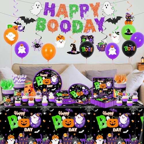 Halloween Party Decorations Set - 193Pcs Ghost Pumpkin Bat Tableware & Balloons
