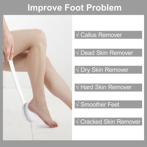 Beomeen Pumice Stone for Feet with Long Handle 13.7", Hard Skin Callus Remover, Scrubber and Exfoliator for Dead Dry Skin, Softer & Smoother Feet, Pedicure Tool (Curved)