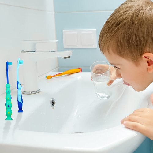 Lauwell Toddler Toothbrush Pack - 24 Pieces, Soft Bristle Animal Toothbrushes with Covers, Suction Cup, Sensitive Teeth