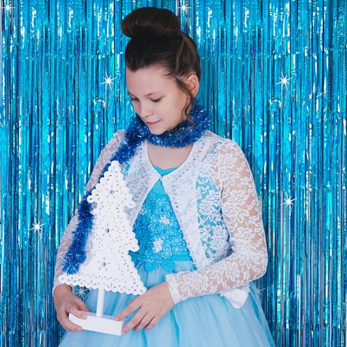 Blue Tinsel Curtain Party Backdrop 2 Pack - Glitter Foil Fringe Decorations for Events