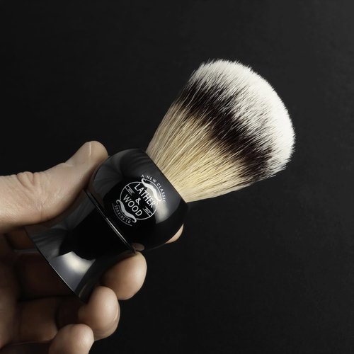 Lather & Wood Shaving Brush for Men- Premium 100% Synthetic Silvertip Hair - with Travel Case - Black Obsidian Acrylic Handle