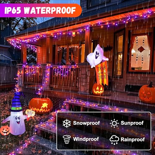 66FT Orange and Purple LED String Lights - 8 Modes Waterproof Halloween Decor