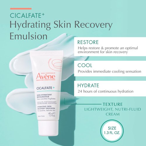 Avène Cicalfate+ Hydrating Skin Recovery Emulsion - 24HR Barrier Restoration for Post-Procedure & Tattoo, 1.3 Fl Oz