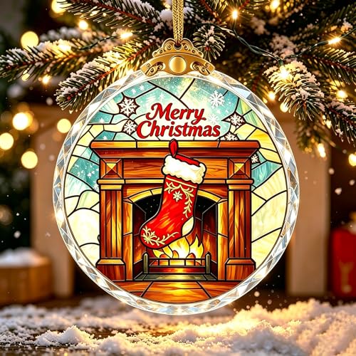 Christmas Ornaments 2026 - Stained Glass Crystal Hanging Decor for Fireplace - Holiday Tree & Gift Ideas