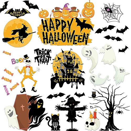 Halloween Window Clings Decor - 6 Sheets Reusable Spooky Stickers for Indoor Party Decorations