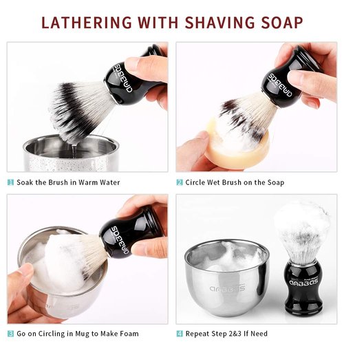Anbbas Synthetic Badger Shaving Brush and Bowl with Black ABS Wall Mounting Type Holders for Soap Bowl and Brush for Men Wet Shave