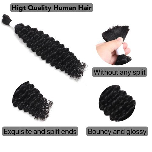 Human Braiding Hair for Boho Braids 2 Bundles 100g 16Inch Water Wave Human Hair Braiding Hair 12A Brazilian Virgin No Weft Hair Extensions for Bohemian Knotless Braids Bulk Human Hair for Braiding