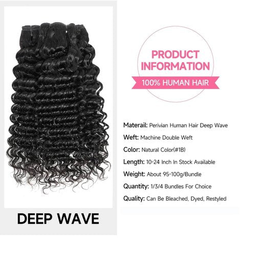 Deep Wave Human Hair Bundles 12 14 16 Inch Deep Curly Bundles Human Hair Double Weft 12A Brazilian Virgin Remy Hair Full and Thick