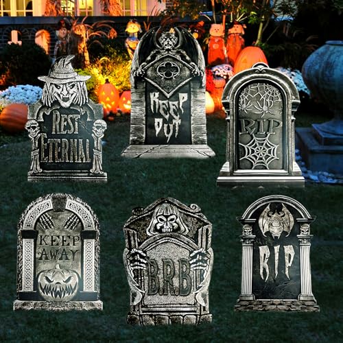 23.62in Halloween Tombstones Set of 5 | Large Plastic Graveyard Decorations for Yard Outside - Assembly Required