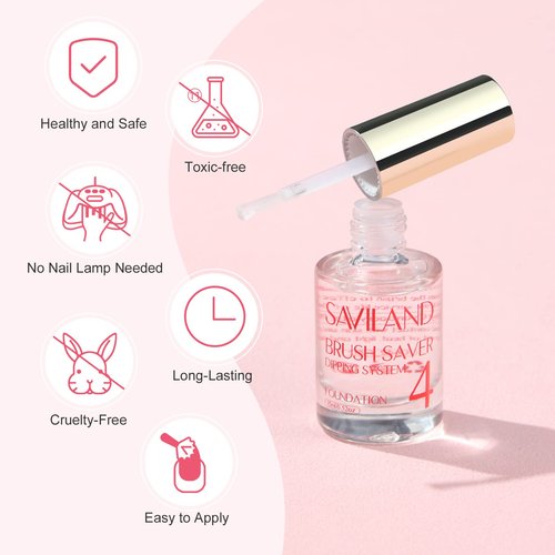 SAVILAND Dip Powder Liquid Set 15 ml/0.5 oz,10 Pcs Nail Dip Liquid Set with HEMA-free Base/Top Coat, Activator Brush Saver Acrylic Gel Nail File No Curing Needed DIY Home Salon Quality