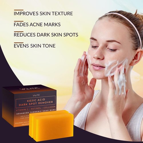 VALITIC Kojic Acid Dark Spot Remover Soap Bars - Vitamin C & Retinol Infused, 2 Pack