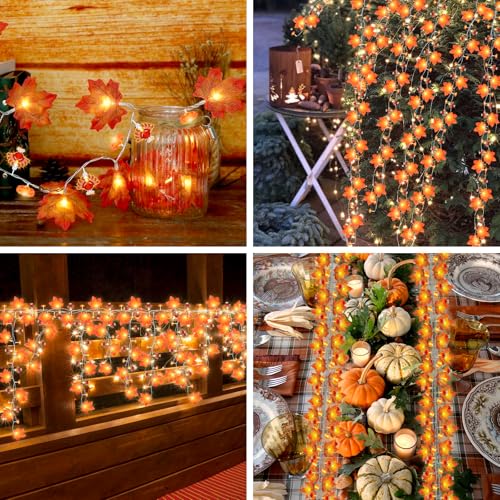 Solar Thanksgiving Garland with Enlarge Turkey & Pumpkin Lights - Waterproof 20Ft Decor