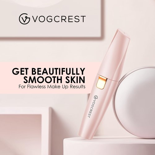 VG VOGCREST Eyebrow Facial Trimmer: 2 in1 Rechargeable Facial Hair Removal and Eyebrow Shaver - Face Lips Body Painless Facial Razor with Built-in LED Light (Pink)